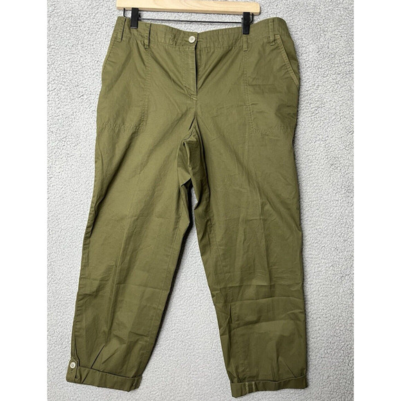 Talbots Pants - Talbots Pants 10 Medium Crop Ankle Cuffed Olive Green Chino Straight Hike Retro